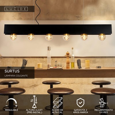 Lucide SURTUS - Lámpara colgante - 6xE27 - Negro